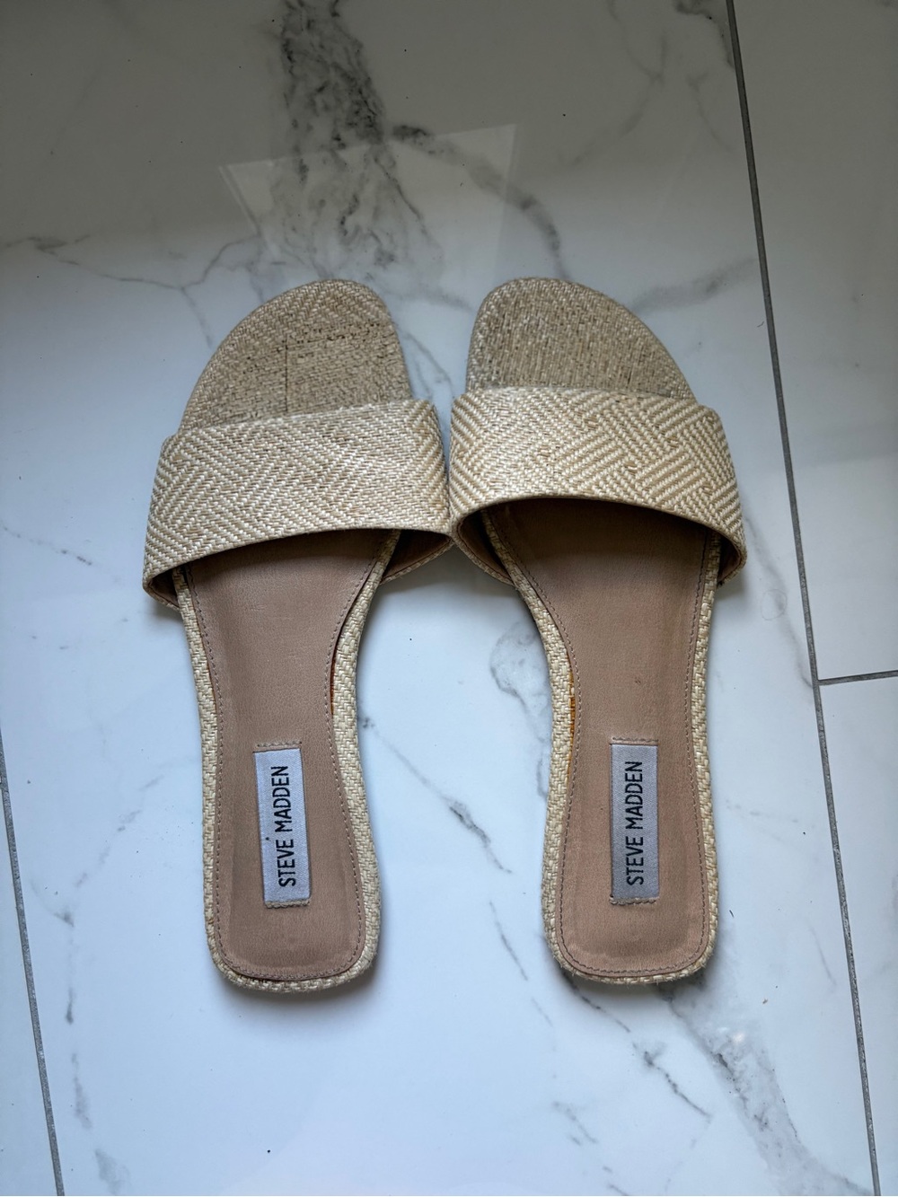 Steve Madden Natural Beige Woven Slide Sandals
